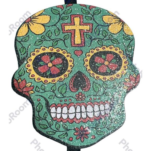 -HALLOWEEN Day of The Dead Sugar Skulls Glittery Wall Hanging Decor Sign - Picture 6 of 7